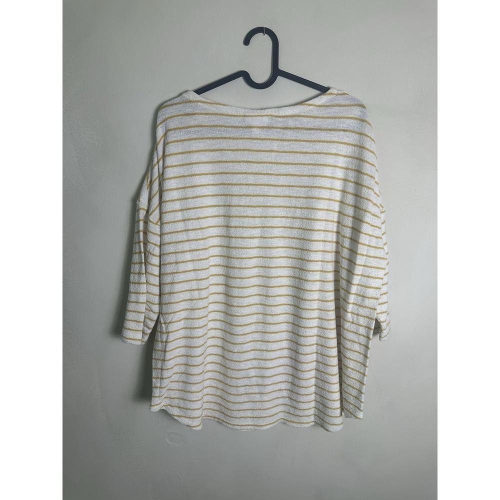 J‎ Jill Sweater Women 1X Tunic Crew Neck Cotton Yellow Stripe - Picture 2 of 5